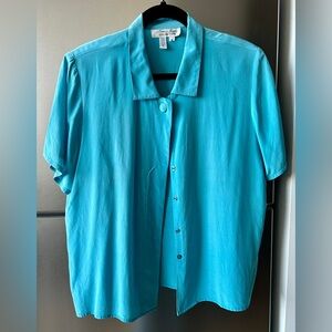 Laura & Jayne Collection 100% Silk Turquoise Blouse Size 16